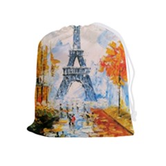 Eiffel Tower Landmark Architecture  Artistic Drawstring Pouch (xl) by danenraven