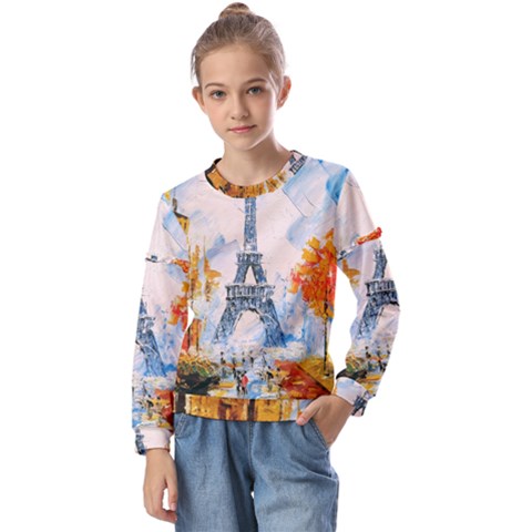 Eiffel Tower Landmark Architecture  Artistic Kids  Long Sleeve Tee With Frill  by danenraven