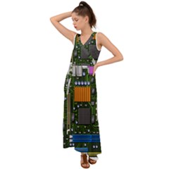 Illustration Motherboard Pc Computer V-neck Chiffon Maxi Dress by danenraven