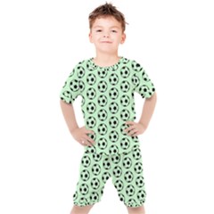 Pattern Ball Soccer Background Kids  Tee And Shorts Set by Wegoenart