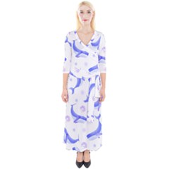 Whale Fish Sea Pattern Mammal Ocean Quarter Sleeve Wrap Maxi Dress by Ravend