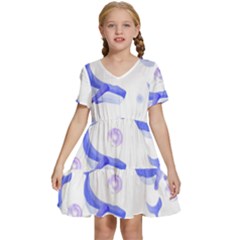 Whale Fish Sea Pattern Mammal Ocean Kids  Short Sleeve Tiered Mini Dress by Ravend
