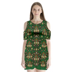 Ganesh Elephant Art With Waterlilies Shoulder Cutout Velvet One Piece by pepitasart