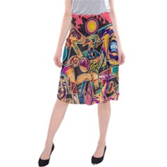 Doodle Wallpaper Texture Grafiti Multi Colored Art Midi Beach Skirt by danenraven