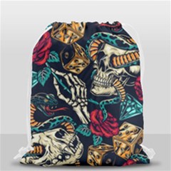 Vintage Art Tattoos Colorful Seamless Pattern Drawstring Bag (small) by Ravend