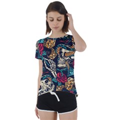 Vintage Art Tattoos Colorful Seamless Pattern Short Sleeve Foldover Tee by Ravend
