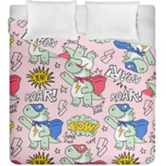 Seamless Pattern With Many Funny Cute Superhero Dinosaurs T-rex Mask Cloak With Comics Style Duvet Cover Double Side (king Size) by Ravend