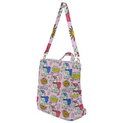 Seamless Pattern With Many Funny Cute Superhero Dinosaurs T-rex Mask Cloak With Comics Style Crossbody Backpack by Ravend