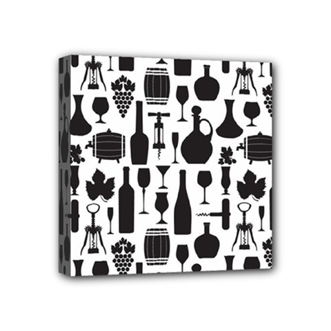 Wine Pattern Black White Mini Canvas 4  X 4  (stretched) by Jancukart
