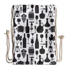 Wine Pattern Black White Drawstring Bag (large) by Jancukart