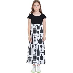 Wine Pattern Black White Kids  Flared Maxi Skirt by Jancukart