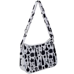 Wine Pattern Black White Zip Up Shoulder Bag by Jancukart