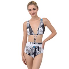 Cute Cat Hand Drawn Cartoon Style Tied Up Two Piece Swimsuit by Jancukart