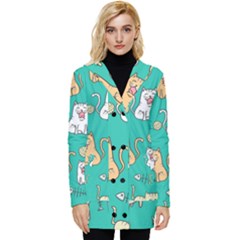 Seamless-pattern-cute-cat-cartoon-with-hand-drawn-style Button Up Hooded Coat  by Jancukart