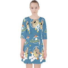 Seamless-pattern-funny-astronaut-outer-space-transportation Quarter Sleeve Pocket Dress by Jancukart
