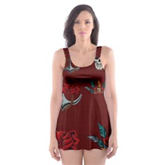 Tattoo-old-school-background-pattern Skater Dress Swimsuit by Jancukart