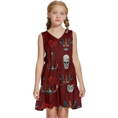 Tattoo-old-school-background-pattern Kids  Sleeveless Tiered Mini Dress by Jancukart
