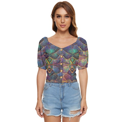Dragon Fractal Pattern Texture Button Up Blouse by Wegoenart