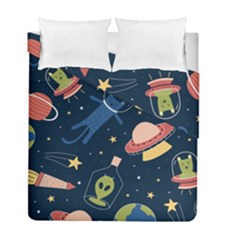 Seamless Pattern With Funny Alien Cat Galaxy Duvet Cover Double Side (full/ Double Size) by Wegoenart