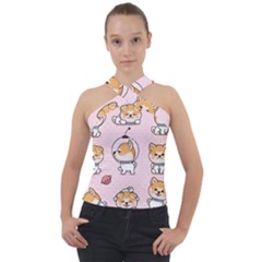Set Kawaii Smile Japanese Dog Cartoon Cross Neck Velour Top by Wegoenart
