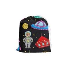 Seamless Pattern With Space Object Ufo Rocket Alien Hand Drawn Element Space Drawstring Pouch (medium) by Wegoenart
