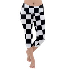 Chess Board Background Design Lightweight Velour Capri Yoga Leggings by Wegoenart