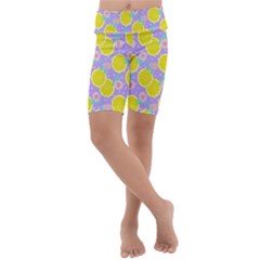 Purple Lemons  Kids  Lightweight Velour Cropped Yoga Leggings by ConteMonfrey