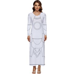 Starship Doodle - Space Elements Long Sleeve Velour Longline Maxi Dress by ConteMonfrey