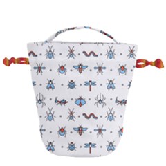 Insect Icon Seamless Pattern Drawstring Bucket Bag by Wegoenart
