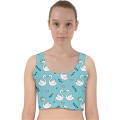 Elegant Swan Pattern Design Velvet Racer Back Crop Top by Wegoenart