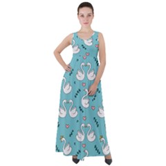 Elegant Swan Pattern Design Empire Waist Velour Maxi Dress by Wegoenart