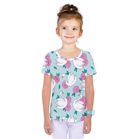 Classy Swan Pattern Kids  One Piece Tee by Wegoenart