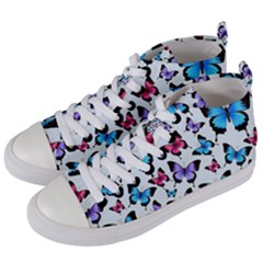 Decorative-festive-trendy-colorful-butterflies-seamless-pattern-vector-illustration Women s Mid-top Canvas Sneakers by Wegoenart