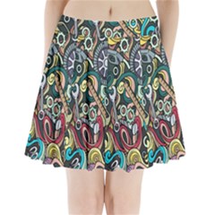 Cartoon-cute-doodles-hand-drawn-auto-service-seamless-pattern Pleated Mini Skirt by Wegoenart