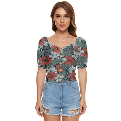Seamless-floral-pattern-with-tropical-flowers Button Up Blouse by Wegoenart