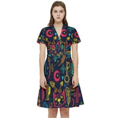 Sketch-graphic-illustration Short Sleeve Waist Detail Dress by Wegoenart