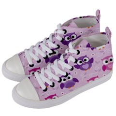 Seamless Cute Colourfull Owl Kids Pattern Women s Mid-top Canvas Sneakers by Wegoenart