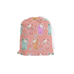 Cute Kawaii Kittens Seamless Pattern Drawstring Pouch (medium) by Wegoenart