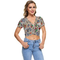 Tattoo Pattern Short Sleeve Foldover Tee by Wegoenart