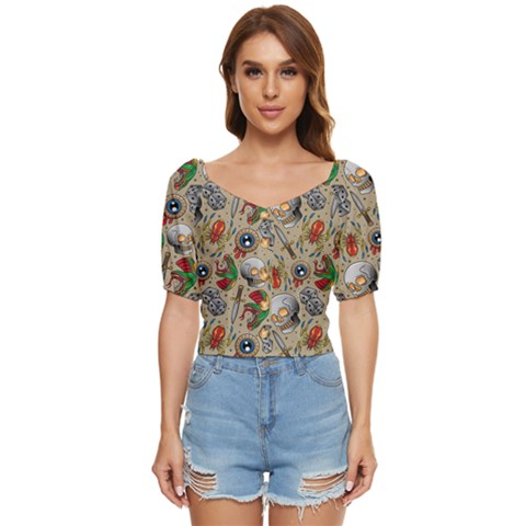 Tattoo Pattern Button Up Blouse by Wegoenart