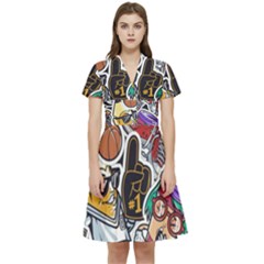 Vintage College Colorful Seamless Pattern Short Sleeve Waist Detail Dress by Wegoenart