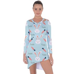 Bunny Carrot Pattern Background Asymmetric Cut-out Shift Dress by Wegoenart