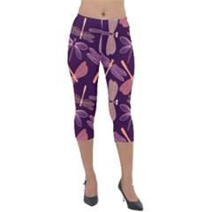 Dragonfly Pattern Design Lightweight Velour Capri Leggings  by Wegoenart