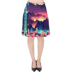 Cityscape Building Painting 3d City Illustration Velvet High Waist Skirt by danenraven