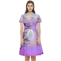 Abstract Nature Landscape Illustration Sky Clouds Short Sleeve Waist Detail Dress by Wegoenart