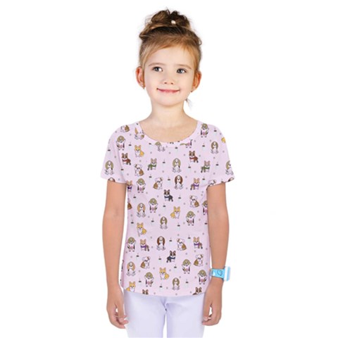 Puppies Dog Pattern Drawing Kids  One Piece Tee by Wegoenart