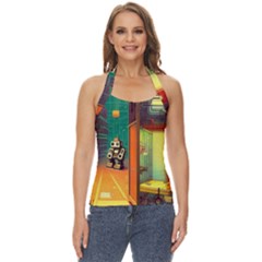 Illustration Robot Cute Sweet Futuristic Basic Halter Top by Wegoenart
