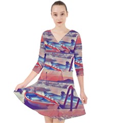 Boats On Lake Garda Quarter Sleeve Front Wrap Dress by ConteMonfrey