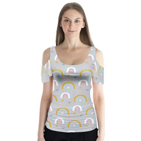 Rainbow Pattern Butterfly Sleeve Cutout Tee  by ConteMonfrey
