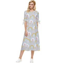 Rainbow Pattern Bow Sleeve Chiffon Midi Dress by ConteMonfrey